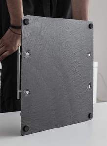 Plateau de service carré noir personnalisé planche à fromages assiette en <span class=keywords><strong>ardoise</strong></span> avec poignées - Product Image 6