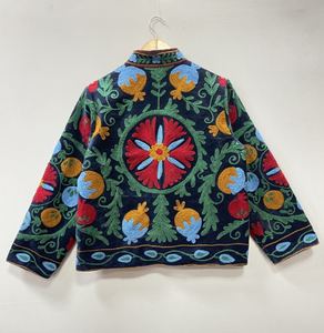 <b>Velvet</b> Embroidered Suzani Bomber <b>Jacket</b> | <b>Women's</b> Floral Pattern 100% Cotton Soft Outerwear - Product Image 6