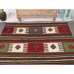 Alfombra Turca Vintage de 5.3x9.2 pies (161x280 cm), Alfombra de Lana Roja Kilim - Product Image 3