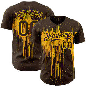 New <b>Brown</b> & Gold 3D Dripping Splatter Art Baseball Jersey - Authentic & Personalized Sports Uniform for Men, <b>Women</b>" - Product Image 1