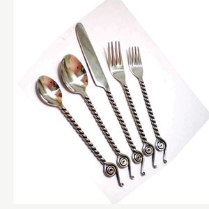 Meilleur couverts en acier inoxydable 5 pièces argent poignées en spirale torsadées de haute qualité style américain moderne - Product Image 1