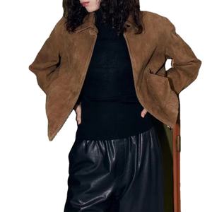 Chaqueta de Cuero Estilo Bomber de Piel de Oveja con Cuello de Lazo para Mujer, Transpirable, Ecológica, Reversible, para Invierno y Otoño - Product Image 3