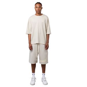 T-shirt neutre surdimensionné pour homme, 280 GSM, coton biologique, épaules tombantes, streetwear, avec logo sur le devant et slogan au dos - Product Image 6