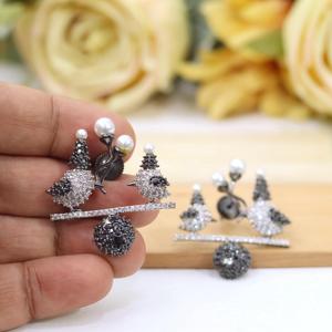 ต่างหูเงินชุบคุณภาพดี ดีไซน์ทันสมัย ประดับด้วยเพชร CZ เหมาะสำหรับงานแต่งงานและงานปาร์ตี้ สำหรับผู้หญิงและเด็กผู้หญิง - Product Image 1