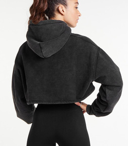Hoodie court surdimensionné pour femme, délavé à l'acide, en polaire ultra douce, style streetwear, personnalisable, vente en gros, fournisseur en marque blanche - Product Image 3