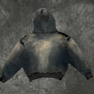 Sweat à capuche surdimensionné léger et déchiré pour homme, effet délavé soleil, vieilli, vintage, délavé à l'acide, 100% coton, streetwear - Product Image 3