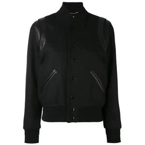 Yellow varsity jacket men Black PU leather sleeves Regular fit turn-down collar Casual autumn wear jacket - Product Image 3