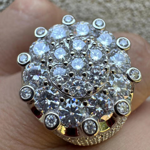 Moissanite gran corona real Iced Out anillo sólido 925 plata esterlina plateado diamante anillo racimo Hip Hop anillo joyería - Product Image 1