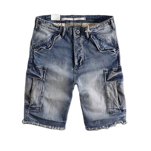 Short en jean décontracté solide pour hommes d'été de haute qualité coupe ajustée respirant conception personnalisée - Product Image 1
