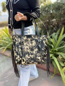 Bolso Tote de Cuero Vacuno con Flecos Hecho a Mano, Estilo Occidental, para Mujer, Última Moda - Product Image 3