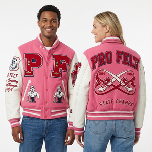 Chaquetas Varsity Personalizadas con Letras Bordadas, Cuerpo de Lana Roja y Mangas de Cuero Sintético, Chaqueta de Béisbol Estilo Universitario para Hombre - Product Image 4