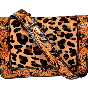 Bolso de mano de cuero con estampado de leopardo para mujer, bandolera de piel de vaca para chicas - Product Image 1