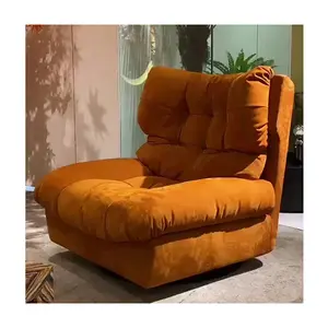 Modern Luxury Italian Minimalist Soft Back Leather Cloud Sofa Rotating Living Room Lounge Chair Sanded Cloth For Home Or Hotel