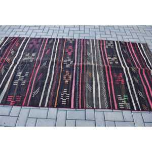 Tapis turc vintage, tapis de sol de 4,3 x 8,2 pieds, tapis persan Kilim noir - Product Image 3