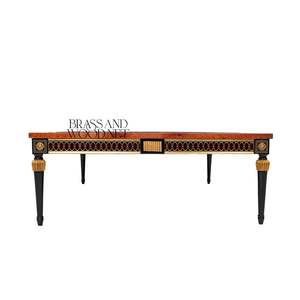 Mesa de Centro Cuadrada de Madera Antigua de Lujo con Incrustaciones de Latón, Patrones Florales y Patas Talladas en Oro Elegantes para Sala de Estar - Product Image 2