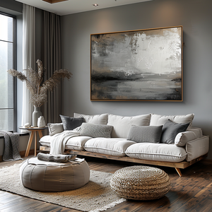 องค์ประกอบนามธรรมของตกแต่งห้องนั่งเล่นเฟอร์นิเจอร์บ้านแบ่งสีดำและสีเทา - Product Image 4