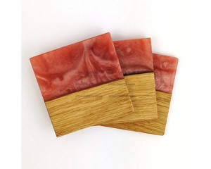 Dessous de verre personnalisés en bois d'acacia, tapis de tasse à thé en résine carrée et ronde, coussin d'isolation thermique en résine époxy - Product Image 2