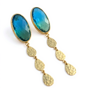 Elegantes Pendientes Chapados en Oro de 18K con Diseño Geométrico de Cuarzo Aguamarina - Product Image 1