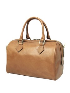 Sac Boston en cuir véritable, écologique, pour femme, vintage, couleur tan, sac à main en forme de baril, petit sac de voyage, poignée supérieure, bandoulière en polyester - Product Image 3