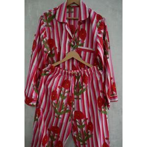 Conjunto de Pijama Floral de Algodón para Mujer, Estampado a Mano, Ropa de Dormir de Secado Rápido, Suave y Transpirable, Mangas Largas para Dormir y Descansar - Product Image 3