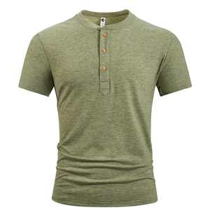 เสื้อยืดแขนสั้นผ้าคอตตอนทรงสลิมฟิตสำหรับผู้ชายเสื้อยืดชายหาดสีทึบสำหรับฤดูร้อน - Product Image 3