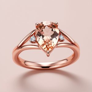 14K แหวนฮาโลสีโรสโกลด์ท้อมอร์แกนไนท์แบบแยกก้านเครื่องประดับชั้นดีดีไซน์ไม่เหมือนใครสำหรับงานแต่งงาน2025ทันสมัย - Product Image 2