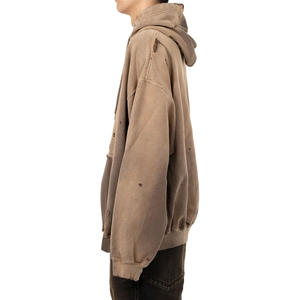 Sudadera con capucha extragrande de algodón pesado personalizada para hombre con logotipo bordado desteñido por el sol, sudadera de invierno teñida lisa - Product Image 2