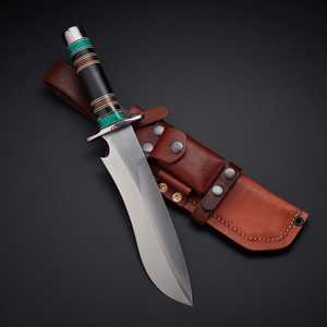 Couteau à lame fixe personnalisé neuf avec manche en résine verte et étui en cuir |   Outil de survie en plein air - Product Image 3