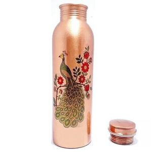 Eco-Friendly High Quality Beautiful Indian Handmade Design Metal <b>Copper</b> Water <b>Bottle</b> with Screw Lid - Product Image 5