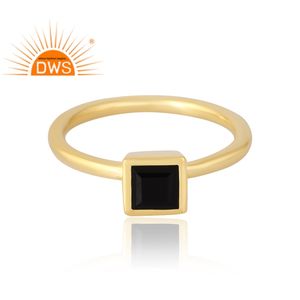 Latest Selling 925 Sterling <b>Silver</b> 18K Gold <b>Plated</b> Natural Black Onyx Gemstone Ring Demi Fine Jewelry Manufacturer - Product Image 3
