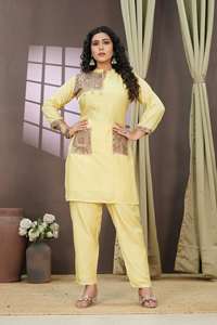 Femmes Eco soie deux pièces Satin fête robe de mariée naturel droite Silhouette dentelle broderie plaine haut pantalon vêtements de nuit été - Product Image 5