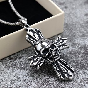 yunnique Stainless Steel <b>Cross</b> Skull Pendant Necklace-Men's Fashion - Product Image 4