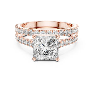 Anillo de Oro Amarillo de 14K con Diamantes de Corte Princesa y Redondo para Mujer, Anillo de Aniversario |   Diamante Cultivado Nuevo - Product Image 3