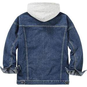 Veste en jean bleu classique personnalisable de style vintage pour homme avec capuche Veste en jean boutonnée décontractée pour homme et femme - Product Image 4