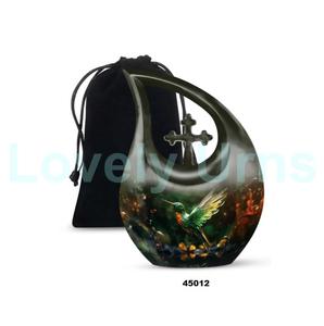 Urna conmemorativa de cremación de colibrí con gota de lágrima azul más vendida para cenizas humanas urna cruzada decorativa con bolsa de terciopelo gratis - Product Image 2