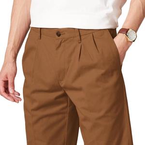 Customized Lightweight <b>Men's</b> Vintage Casual High Stretch Waist Slim Fit Tapered Cotton Twill Dress <b>Chino</b> Pants Pockets <b>Brown</b> - Product Image 4