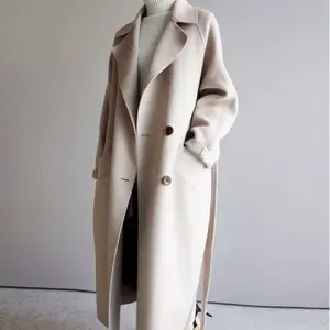 Trench-Coat en laine pour femme, couleur unie, Style coréen, ample, boutons, ceinture, printemps et automne