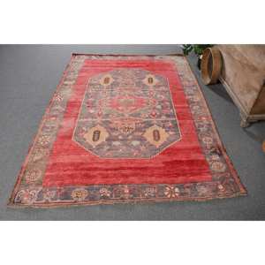 Alfombra turca Vintage de 5,2x7 pies, diseño de retazos rojo y gris, alfombra grande Bohemia para pasillo, dormitorio, Material de lana, respaldo de látex - Product Image 1