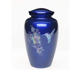 Urna de cenizas de cremación humana para adultos, hermosa madre de perla, colibrí sobre fondo azul, uno de un tipo, cada uno ligeramente - Product Image 5