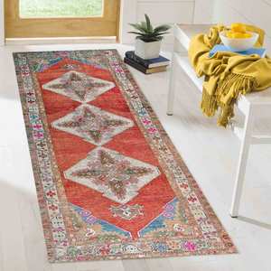 Geometric Turkish Rug: Anatolian Corridor Rug, Anti-Slip Carpet,Nonwoven Thin Rug - Product Image 4