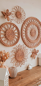 Juego de decoración de pared para guardería, juego de cesta de pared, cesta de pared de mimbre, decoración de pared Bohemia, decoración colgante de pared de flores de mimbre - Product Image 4