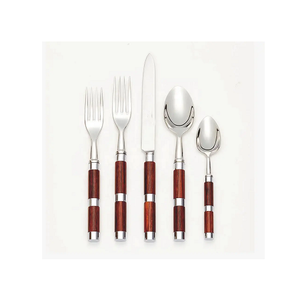 Cubiertos de plata de acero inoxidable con mango de madera, juego de cubiertos de plata tradicional, seguro y saludable para uso diario, gran oferta - Product Image 1