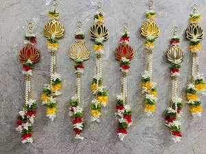 แขวนผนังดอกบัวด้วยไข่มุกตกแต่งประตูลายดอกไม้สำหรับ Mandir, Diwali, คริสต์มาส, งานแต่งงานอินเดีย, haldi และบ้านใหม่ - Product Image 5