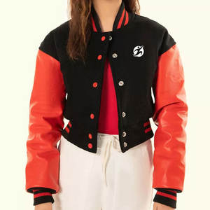 Style bombardier vestes légères 100% laine matériel cuir manches culture femmes Letterman vestes de baseball avec marque privée - Product Image 3