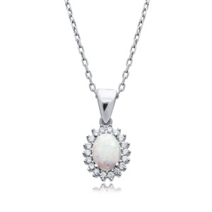 Oval Cut White <b>Opal</b> Stone CZ Design Turkish Handmade 925 Sterling Silver Trendy Wedding Gift Charm <b>Necklace</b> for Women - Product Image 3