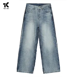 Novedades Four Season Avant Garde DeconstructionDesign Retro Loose Straight Leg Blue and Grey Empalmado Casual Jeans