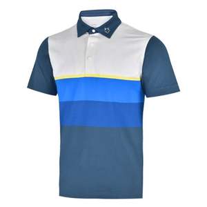 Handee Men's 4-Color Striped Breathable 100% Polyester Knitted Garment Dyed 300g Short Sleeve Golf Shirt - Product Image 1