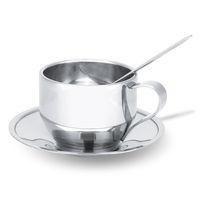 Ensemble de 3 mini-tasses et soucoupes à café modernes en acier inoxydable, écologiques et isothermes