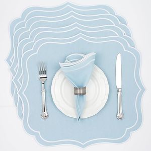 Linen Handmade Europe Style <b>Table</b> <b>Placemat</b> with White Embroidery Luxury Wedding Decor Reusable Washable Elegant Look - Product Image 2