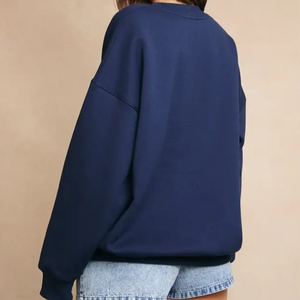 Venta al por mayor de invierno personalizado de punto frente Nueva York carta de manga larga de cuello redondo de gran tamaño pulóver sudadera para las mujeres - Product Image 6